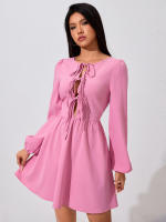 Vestido rosa de mujer vestido dulce hermana menor vestido mediano y largo - details 1