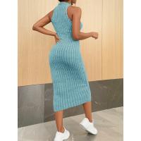 Vestido Bodycon Midi De Verano Para Mujer Cuello Halter Sólido Alta Cintura Slim Elegante Vestido De Oficina Sin Mangas Polyester - details 2