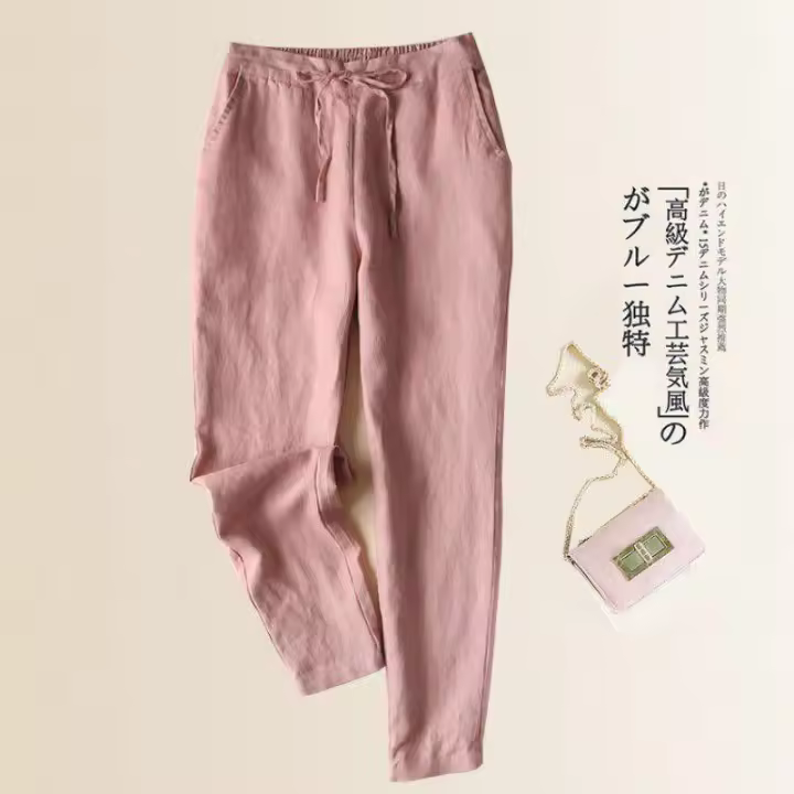 Pantalones de Lino de Seda de Verano Delgados Adelgazantes de Nueve Puntos - 1