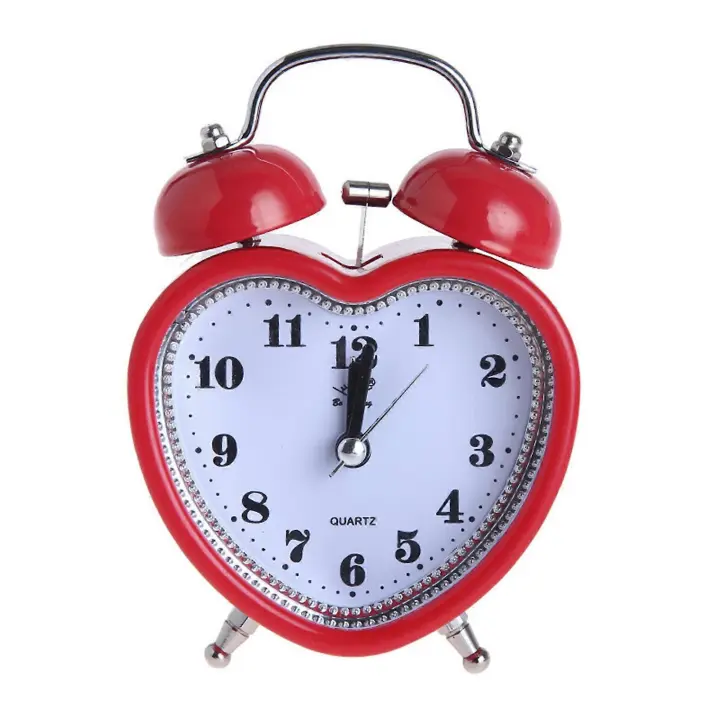 Reloj despertador de campana en forma de corazón sin tic-tac, reloj de tiempo con luz nocturna silenciosa. - 1