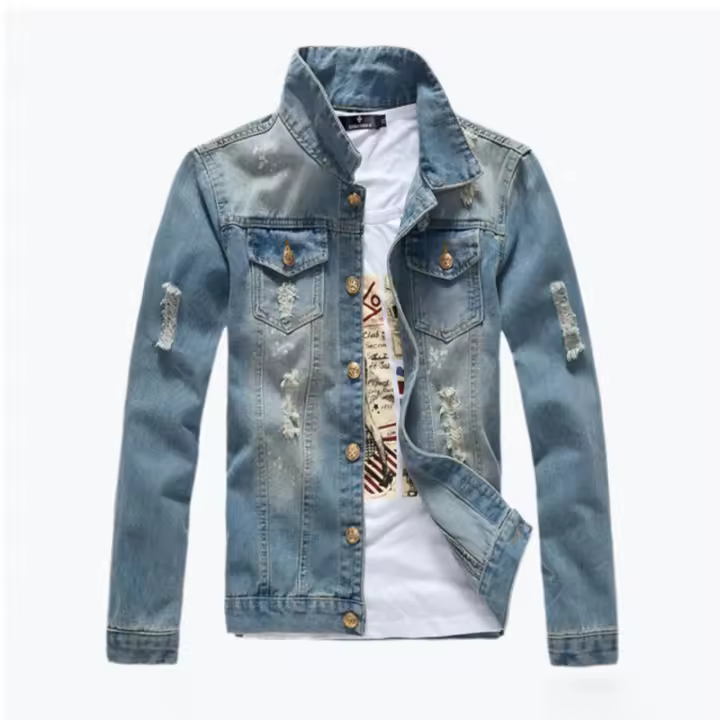 Chaqueta vaquera para hombre, moda primavera-otoño, estilo motero de algodón Retro - 1