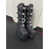 Cuñas góticas de moda para mujer, zapatos con hebilla de talla grande 43, botas de moto con plataforma gruesa rosa brillante, 2021 - details 4