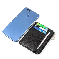 Cartera de Color sólido con textura para hombre, tarjetero de PU con cremallera, Mini monedero - details 1