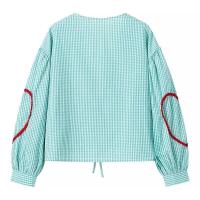 BUNO-Tops a cuadros para mujer, ropa y2k con cuello en V y corazón, blusa holgada de manga larga con lazo frontal abierto, ropa de calle de los años 2025 - details 5