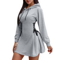 Vestido Mini con Capucha de Cintura Estrecha Cuello en V Longas Mangas - details 3