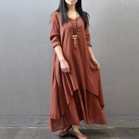 Anself primavera moda mujer Casual vestido suelto Color sólido manga larga vestidos de mujer de gran tamaño talla grande Boho largo Maxi vestido - details 8