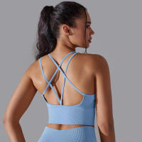 Sujetador de yoga sin costuras para mujer, sujetador deportivo cruzado de alto impacto, a prueba de golpes, top corto, transpirable, antisudor - details 54
