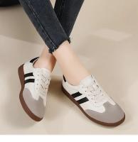 Zapatillas de Moda para Mujer de Corte Bajo Estilo Retro de Cuero Toe Redondo Casual Gris Blanco - details 7