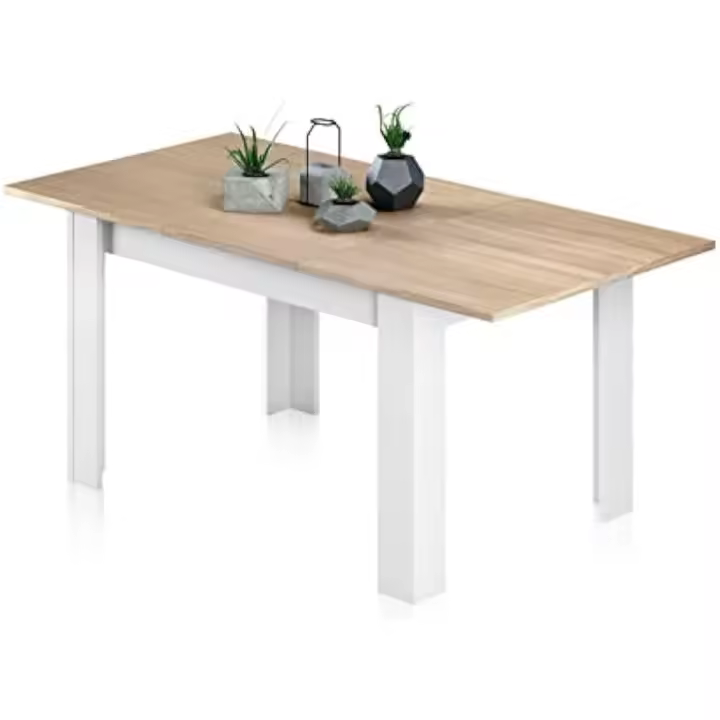 Mesa salón o Cocina, Acabado en Color Blanco Artik y Roble Canadiense, Modelo Kendra, Medidas - 1