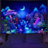 seta tapiz negro de luz de pared de tela, psicodélico estético esqueleto naturaleza bosque de pared para colgar dormitorio sala de estar - details 1