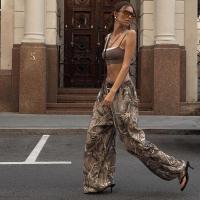 Pantalones elásticos con cordón estampado y cintura suelta de pierna recta para mujer para estética de mediados de otoño - details 6