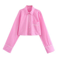 Conjunto de Moda Primaveral para Mujer Ouwu Camisa Corta de Manga Larga con Correa de Cintura Media y Pantalones Anchos - details 2