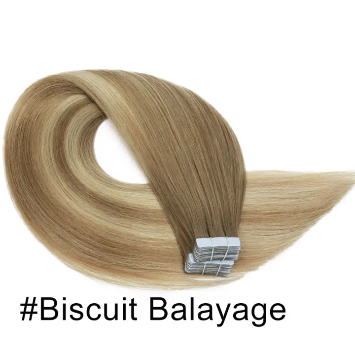 Cinta de extensión de cabello para mujer de 24 pulgadas, extensión de cabello humano, postizo con resaltado Natural, trama de piel Invisible suave, calidad del cabello, cabello humano Remy Ombre - 1