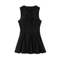Elegante Vestido de Fiesta de Noche de Primavera BUNO Hembra Ancha Ondulada, Lazo, Color Sólido, Sin Mangas, Cuello Redondo - details 2