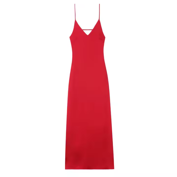 TRAFZA 2025, vestido elegante ajustado para fiesta en la playa, vestido de verano para mujer, Sexy, sin mangas, con espalda descubierta, cuello en V, cremallera trasera, vestido Midi liso - 1