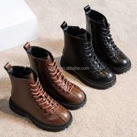 Nuevas botas planas de invierno a la moda con tobillo alto, zapatos deportivos de cuero para exteriores para niñas, zapatos baratos americanos de marca para niños - details 3