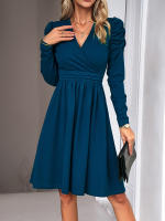 Vestido elegante de manga larga con cuello en V para mujer, ropa de calle de Color sólido, moda de viaje, otoño e invierno, 2023 - details 15