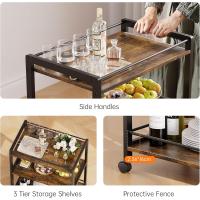 Bar de 3 Niveles, Carro de Bebidas con Ruedas y Estantes, Carrito de Bar rodante para Cocina Hogar Salón, Marrón Rústico y Negro - details 3