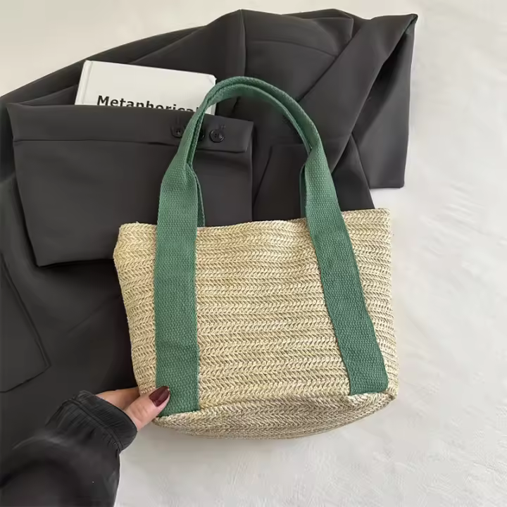 Bolsa de Paja Tejida Estilo Retro de Gran Capacidad Bolsa Versátil para Camping y Picnic Primavera 2025 - 1