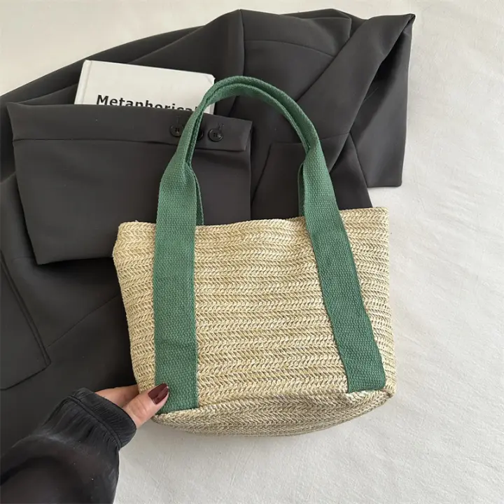 Bolsa de Paja Tejida Estilo Retro de Gran Capacidad Bolsa Versátil para Camping y Picnic Primavera 2025 - 1