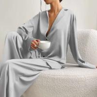 Conjunto de pijama sexy para mujer Bo Cut, tres pantalones informales sueltos de manga larga, top cómodo para el hogar de seda satinada suave, 2 piezas - details 18