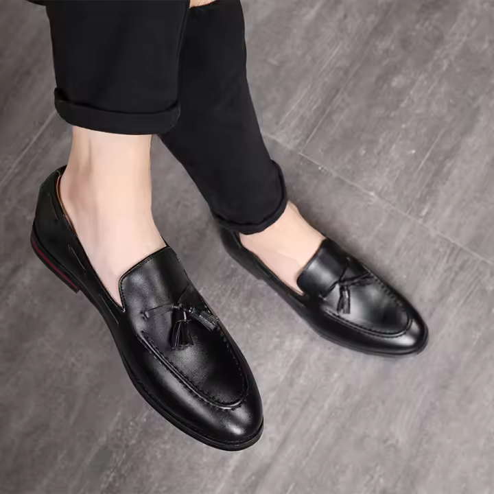 Zapatos casuales de cuero para hombres de la versión coreana británica Zapatos Doudou. - 1