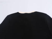 Elegante negro con manga corta, cuello redondo, bolsillos con botones, punto ancho para mujer, verano - details 4