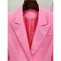 Conjunto de Traje Blazer de Dos Piezas Rosa Talla Grande, Top de Botón, Pantalón Lápiz para Oficina - details 2