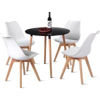 Juego de Mesa de Comedor y Sillas, 1 Mesa Redonda de 80 cm + 4 Sillas Blancas, de Diseño Nórdico - details 89