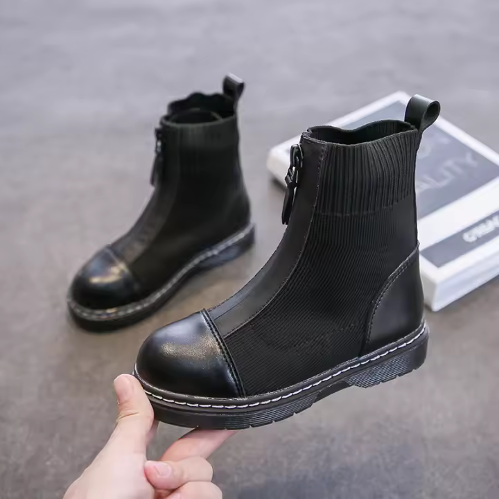 Cremallera frontal Botas ajustadas elásticas que tejen volando Botas cortas versátiles - 1