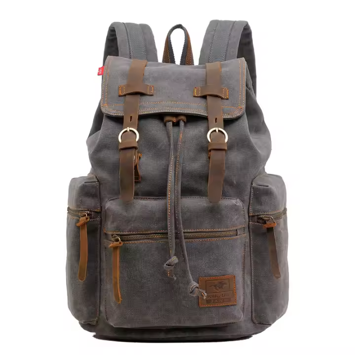 Mochila de Lona Retro para Hombre, Mochila Escolar de Piel, Resistente al Agua, Paquete de Hombros - 1
