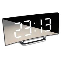 Reloj Digital LED con espejo de pantalla curvada, despertador Digital creativo con pantalla grande, carga USB, alimentado por mesita de noche - details 1