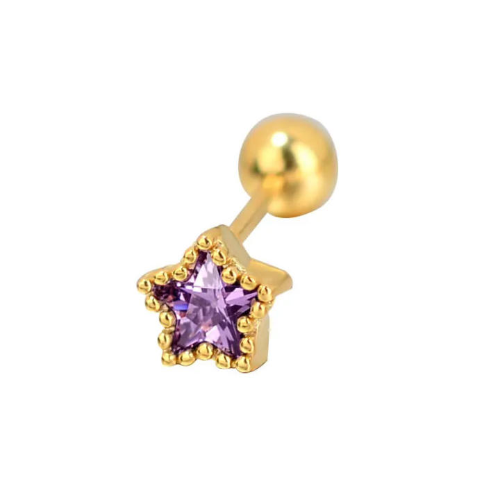 Pendiente Hélice De Cartílago 16G 8mm - Acero Inoxidable 316L Con Colgante Estrella Y Planeta Ópalo