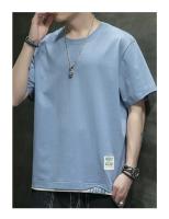 Camiseta de manga corta de estilo coreano para hombre, novedad de verano, camiseta informal holgada versátil con bloques de color, camiseta transpirable con cuello redondo - details 21