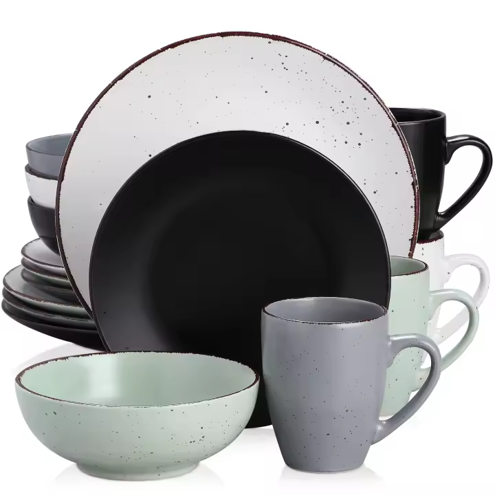 Juego de Cena VANCASSO MODA 16 Piezas Cerámica Mezcla de Colores con Plato de Cena Plato de Postre Tazas y Bolsas Material de Cocina y Hogar Producto Normal Fabricado en China - 1