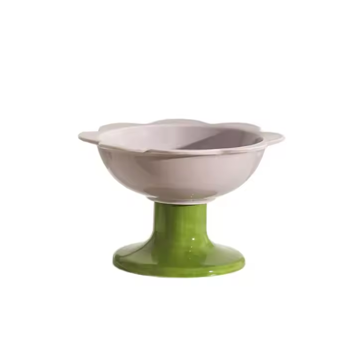 Cuenco de cerámica para gatos, cuenco de alimentación creativo y bonito para comida de perros, antideslizante, boca inclinada/plana, base alta para mascotas, protección del cuello - 1