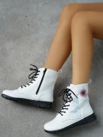 Botas cortas de cuero bordadas para mujer, zapatos planos al tobillo, deportivos, de mezclilla, estilo Chelsea, a la moda, invierno, 2023 - details 11