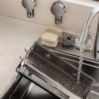 Soporte para esponja y plato con ventosa de aluminio espacial, estante de drenaje para fregadero impermeable sin perforaciones, a prueba de polvo con bandeja de agua - details 8