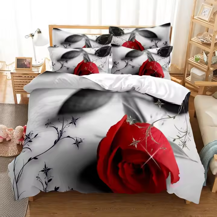 Funda de edredón Juego de cama con rosas rojas Edredón/Funda nórdica Funda de almohada 3D HD Doble Full King Queen Twin Single 3/2PCS Funda de edredón de poliéster - 1