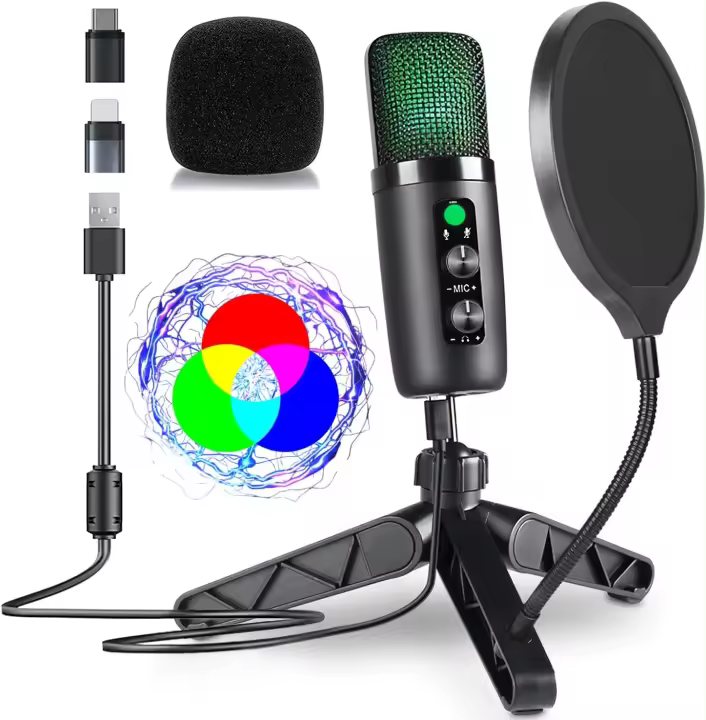 Mini micrófono de condensador USB para grabación de Podcast, juegos, PC, Streaming, portátil, Compatible con iPhone, Youtube, PS4, PS5, Tiktok - 1