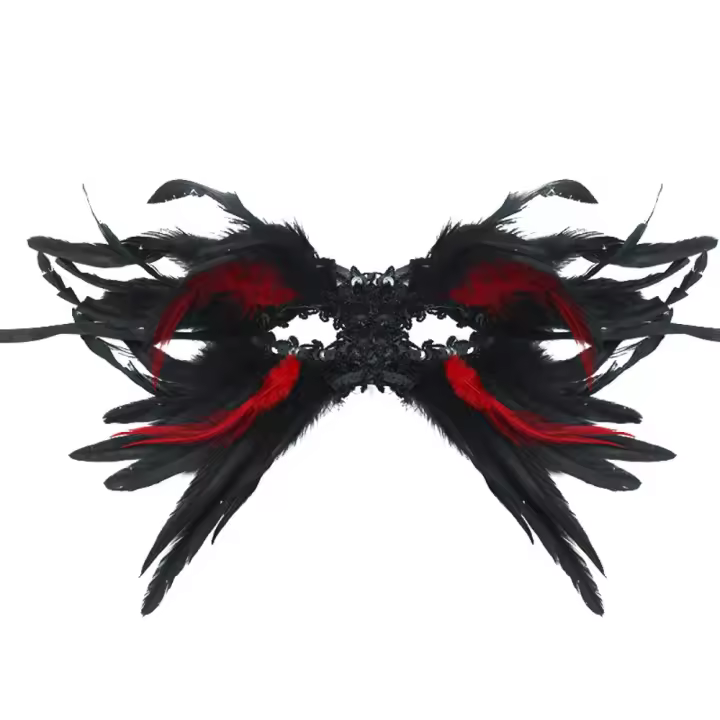 Máscaras de plumas de Halloween con lentejuelas, máscara de ojos de Halloween con cuerno grande, suministros para fiestas de Cosplay, máscara gótica, Carnaval de Halloween - 1