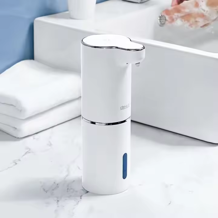 Dispensador automático de jabón para baño, desinfectante de manos inteligente con carga USB, material ABS blanco de alta calidad - 1