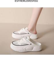 Popular] verano Baotou malla blanco zapatos de moda casual plataforma solo zapatos perezoso un pedal zapatillas de las mujeres desgaste exterior - details 9