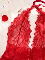 Peluche De Encaje Floral Sin Espalda Con Escote En V Profundo, Lencería Sexy Y Ropa Interior Para Mujer - details 3
