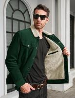 Chaqueta de pana forrada de Sherpa para hombre, chaquetas de camionero, cuello vuelto de algodón, abrigo informal cálido, invierno - details 11