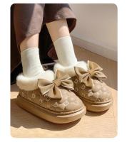 Botines de plataforma para mujer, botines de nieve de invierno de diseñador con lazo, zapatillas mullidas para interiores, zapatos planos de casa para mujer, calzado de moda cálido - details 4