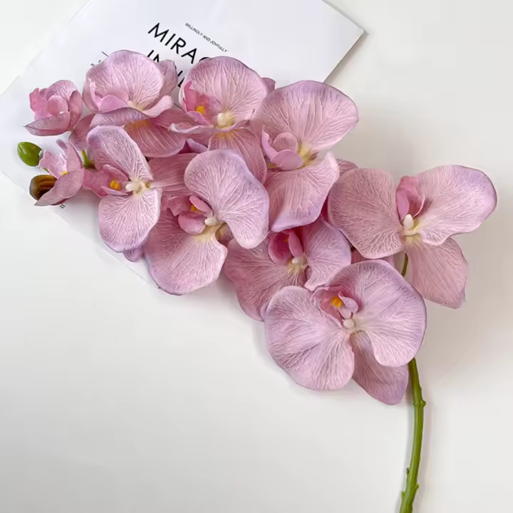 9 cabezas de orquídeas mariposas artificiales, tacto Real, alambre de hierro, forro interior, flor de Phalaenopsis falsa, 98cm, multicolor - 1