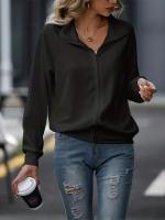 Chaqueta De Cuello Bandeo Para Mujer Con Cierre De Cremallera Y Estilo Deportivo Color Sólido Sudadera Suelta De Invierno - details 8