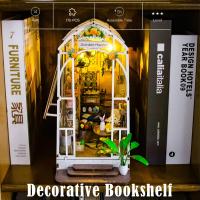 Kit de libros en miniatura de Casa de jardín, estantería de madera con luz LED, sujetalibros de decoración, rompecabezas 3D DIY, Hobby artesanal - details 0