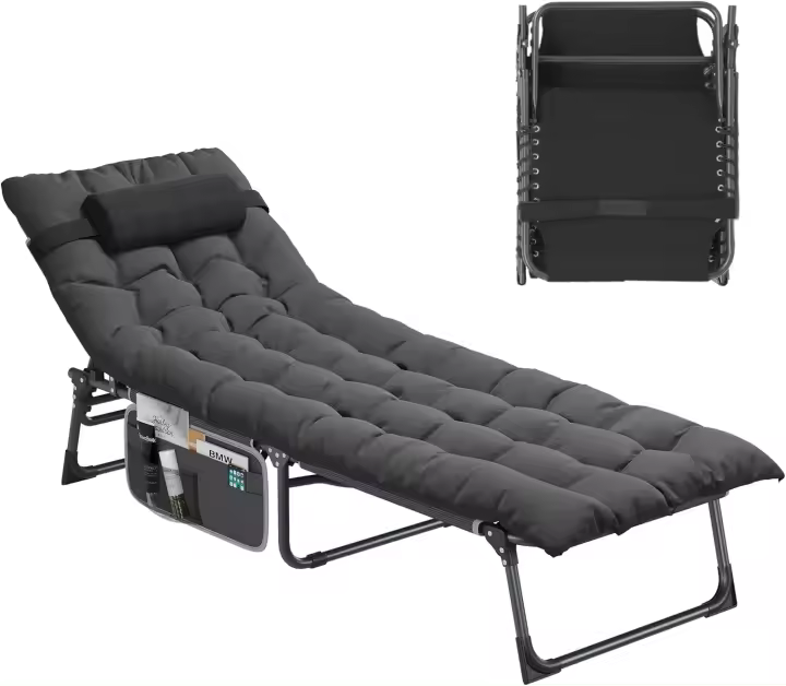 Taburete de Playa Plegable con Almohada 190x68x31cm 4 Posiciones Ajustables Carga de 300lbs - 1